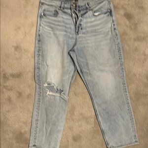 Blue Ankle Cropped Distressed Jeans